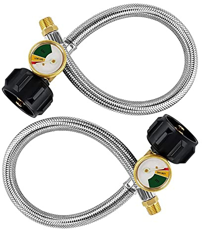Tuyau de propane pour camping-car avec jauge pour réservoirs de 2,3 à 18 kg – Tuyau de propane tressé en acier inoxydable à connexion