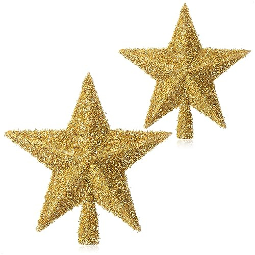 COM-FOUR® 2X Goldfarbene Christbaumspitze in Stern-Form | Stern für die Weihnachtsbaum-Spitze - Weihnachtsbaumschmuck - Christbaum-Schmuck aus Kunststoff
