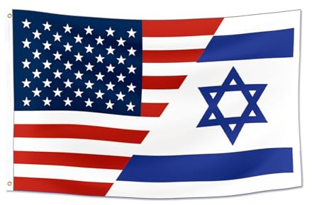 Bolcagob Drapeau Israël Drapeau USA 0.9x1.5m Drapeau Américain Drapeau Israël pour Décoration de Chambre Extérieur Double Bords Couture et 2 Oeillets