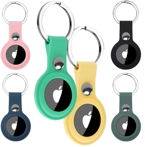 Alyvisun AirTag-hållare [6-pack], färgglad AirTag-nyckelring, silikon AirTag-fodral, 360-graders skydd