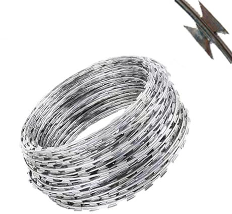 BESNUT 35FT Stacheldraht Edelstahl Stacheldraht Rasiermesserband Stacheldraht, Stacheldraht for Drahtzäune, 10 m pro Rolle (Color : 10m/35ft, Size : Diameter:45cm)