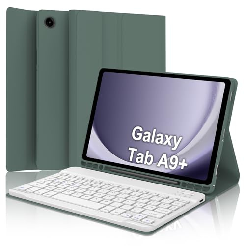 Cover Tastiera per Samsung Galaxy Tab A9+/A9 Plus 11 2023 X210/X216/X218 | Keyboard Magnetico Staccabile, Italiano QWERTY, Custodia Tastiera Senza Fili Bluetooth con Portapenna, Verde scuro