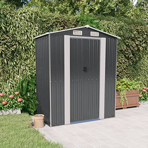 Gecheer Casetta da Giardino in Acciaio per Esterno con Porta Zincata - Antracite, 192x108x223 cm - Capanno Attrezzi