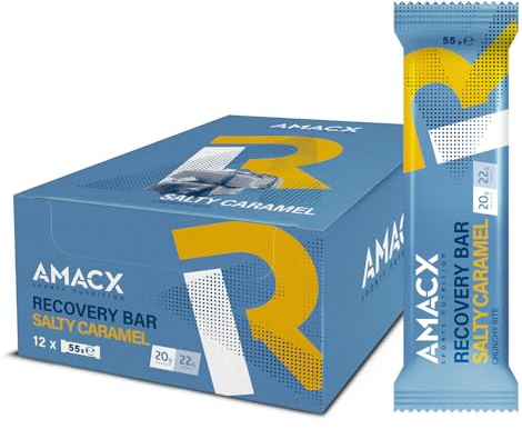 AMACX Recovery Bar – Postworkout Snack Whey Protein Riegel – 12er Pack – Eiweißriegel mit 20g Protein – Crunchy Protein Bar mit Schokoüberzug – Muskelregeneration Proteinriegel – Salzkaramell
