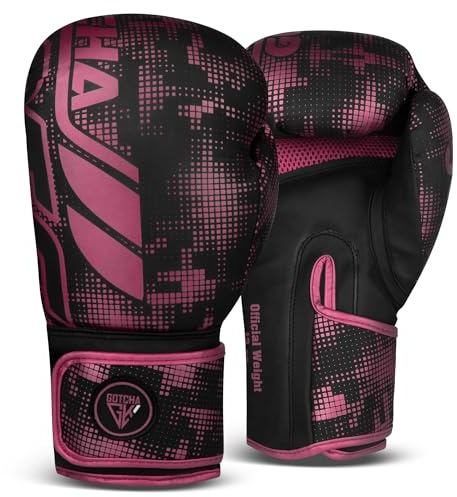 Gotchakart Guantes de boxeo para hombre, artes marciales mixtas, kickboxing, sparring, guantes de entrenamiento para saco de boxeo, color rosa, 14 onzas, guantes de boxeo para mujer