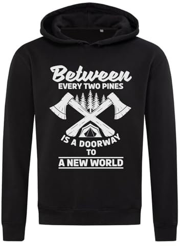 Atspauda Between Every Two Pines Is A Doorway To A New World Axe Sweat à capuche graphique en coton mélangé Noir, Noir , XL