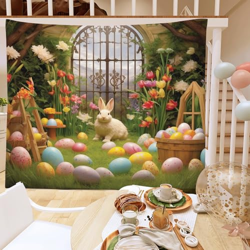 Morbuy Arazzo da Parete Grande, Peluche Panno di Sfondo Muro Stampa 3D del Coniglietto di Pasqua Home Decor Tappeti da Parete Casual Picnic Telo Mare Tovaglia (Coniglio Bianco,230x180cm)