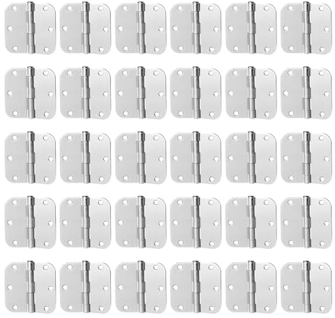 30 Pack Satin Nickel Door Hinges 3.5 inch Brushed Nickel Hinges Rounded 5/8 Radius Corners Bedroom Residential Standard Indoor Door Hardware Hinge