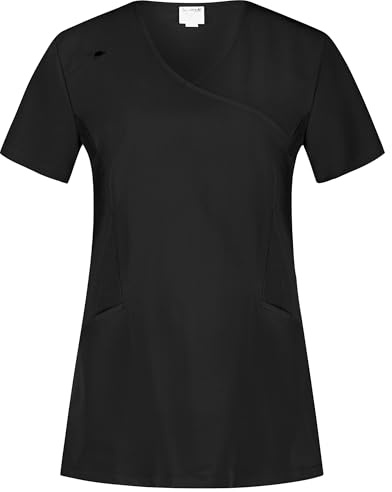 B-well Justina Tunique Médicale Femme Élastique 2 Poches Manches Courtes Col en V Anti-Rides avec Élasthanne, Noir, M