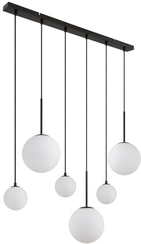 GLOBO Hängelampe Esstischleuchte Pendellampe 6 flammig Wohnzimmerlampe Glaskugeln opal, 3xG9 3xE27, LxH 91 x 117 cm
