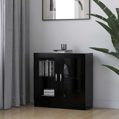 Gecheer Vitrinenschrank Glasvitrine Bücherschrank Aktenschrank Büroschrank Vitrine Schrank Bücherregal Standvitrine Vitrinenschränke für Wohnzimmer Büro Esszimmer,Schwarz 82,5x30,5x80cm Holzwerkstoff