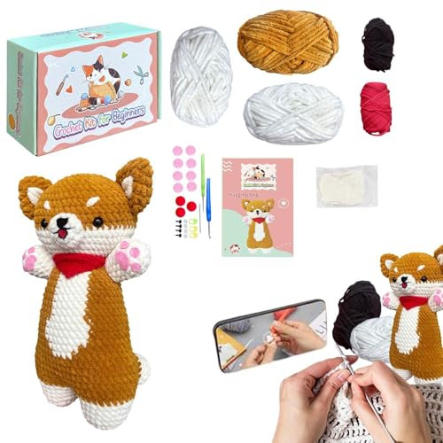 Generisch Hunde-Häkelpaket für Anfänger,Anfänger-Häkelpaket Hund, Tier-Strickset, Häkel-Bastelset, Häkelset für Anfänger, Kleintier-Strickset, Häkeltier-Set für Erwachsene