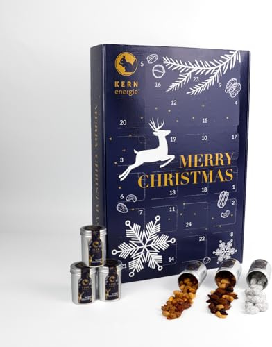 KERNenergie Klassik Adventskalender 2025 - Weihnachtskalender mit Nüssen, Kernen und schokolierten Nüssen & Früchten, Adventskalender für Männer & Frauen - 1410g