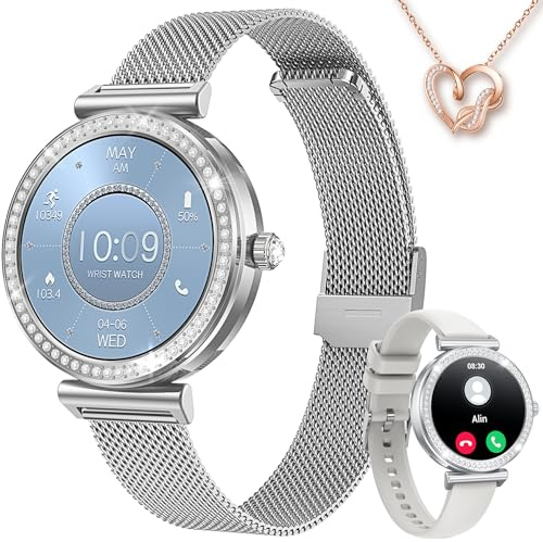 Montre Connectée Femme Smartwatch Sport: Repondre Appel 1.27'' HD Étanche Écran Tactile Bracelet Connectee avec Podomètre Fréquence Cardiaque Moniteur de Sommeil Fitness Tracker pour Android iOS Ronde