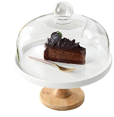 Käseteller aus Glas, mit Deckel für Käseplatte, Kuchenständer mit Obststaub-Konservierung, elegantes Tablett für Haushalt, Dessert, für Restaurant, Weiß, 28 x 28 x 30,5 cm