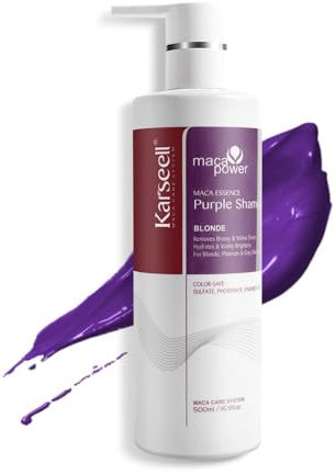 Karseell Shampooing Violet Neutralise Les Reflets Jaunes, Répare Les Cheveux Abîmés, pour Cheveux Blonds, Platine, Blancs Ou Gris, 500ml
