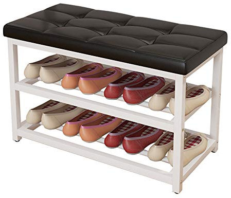 Schuhregal, mit gepolsterter Sitzfläche, Schuhbank, Bettbank und Metall-E, Schuhschrank, für Eingangsbereich, Flur, Schlafzimmer, Wohnzimmer, Kunstleder-Schuhregal (80cm, 60cm)