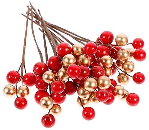 Cabilock 3 Set Bacche Rosso Dorato Ornamenti Di Lampadine Di Natale Bacca Di Agrifoglio Artificiale Dell'albero Di Natale Ramo Di Bacche Finte Schiuma 30 Pezzi * 3