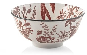 H&H, Set 6 Coppe Elizabeth in Porcellana Decorata Rossa, Diametro 16 cm - Perfette per Lavastoviglie e Microonde