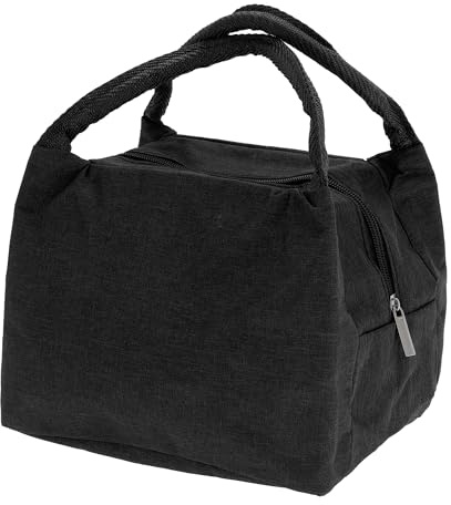 CAPASTEC Lonchera Aislada Negro 1Pc Reutilizable Con Cremallera | Plegable, A Prueba De Fugas, Para Trabajo Oficina Picnic, Tela Oxford, Algodón Perla, Papel De Aluminio, 22.5x16x18cm, 80g