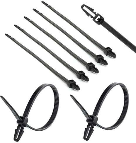 TERF® 100 Pcs Black Push Mount Cable Ties 200mm (8'') X 4.8mm Nylon Zip Ties Car Chassis Automotive Boat Trailer Zips Tie Fastener Wire Harness Clips Wraps Home Office Warehouse Garden Workshop