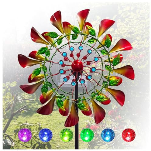 MeLtor Solar WindmüHlen Garten, 210 cm Groß WindmüHle Garten, Edelstahl Kugellager Windrad Blume, Wetterfestes Gartendeko