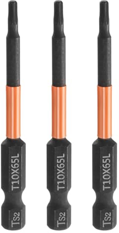 QUARKZMAN 3 Stück T10 Torx Bit Schraubendreher Bit Set 65mm lang 1/4 Magnetisch Sechskant Schaft Ohne Loch Hex Sechskant Schraubendreher Bohrer S2 Stahl Bitsatz für Akkuschrauber Werkzeug