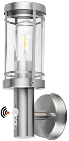 qfzwj Außenlampe mit bewegungsmelder,Edelstahl,IP44 wasserdicht,Silber | Moderne Außenlampe für Garten, Fassade und Haustür,E27 Fassung