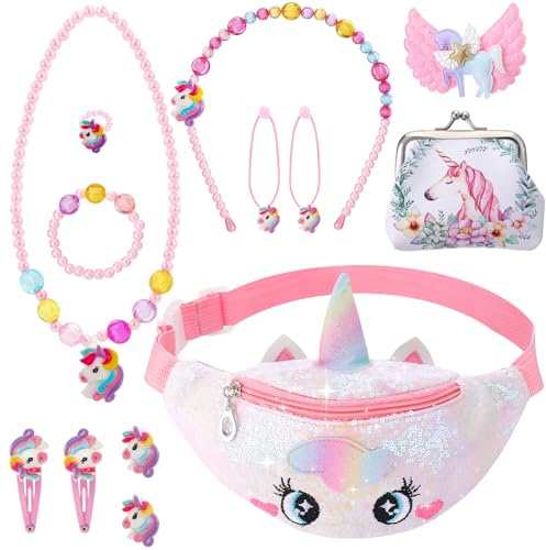 Einhorn Handtasche Schmuck Set Mädchen Kinderschmuck Geschenke 2-7 Jahre | Einhorn Halskette Armband Geburtstagsgeschenk Einhorn Geschenke für Mädchen 2 3 4 5 6 Jahre Einhorn Spielzeug