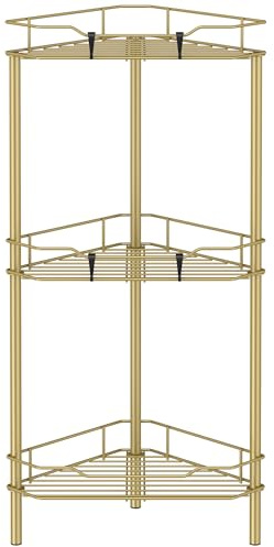 HuggieGems Metal Floor Standing Corner Shower Caddy, Gold, 3 Tier