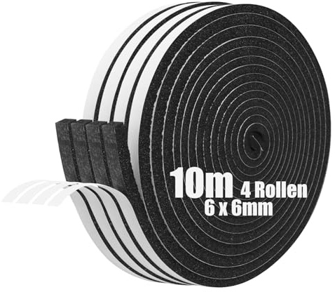 SDLDEER Moosgummi Selbstklebend Dichtungsband Selbstklebend Schaumstoff Klebeband für Fenster Türdichtungen Siegel Anti-Kollision Schalldämmung (6mm(B) x6mm(D) x10m(L),4 Rollen)