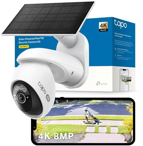 Tapo C660 KIT 4K 8MP Solar-Powered Pan/Tilt Security Camera, Starlight Color Night Vision, 360° AI Tracking Outdoor Camera, Solar Charging, Two-Way Audio, 2.4&5 GHz Connection, Works with Alexa&Google