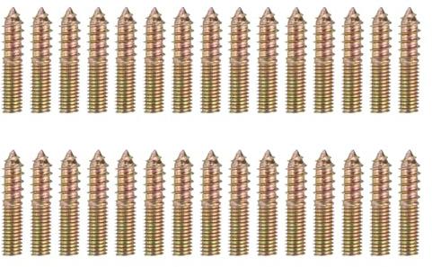 sourcing map 30 Pcs M8x40 Hanger Bolts, Carbon Steel Double Headed Self-Tapping Wood Dowel Screws for Wood Joint Furniture Legs, Color Zinc
