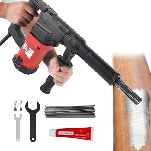ANGDI Dérouillateur à Aiguilles électrique 1100W, Burin à Jet Portable avec lubrifiants, 4500coups par Min, Pistolet à Aiguilles Industriel pour enlever la Rouille, Les scories(Red)