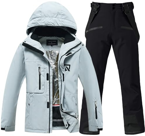 HOUZONIY Traje de nieve para mujer, conjunto de chaqueta y pantalones de esquí, traje de nieve impermeable cálido con capucha desmontable para esquí y snowboard, M