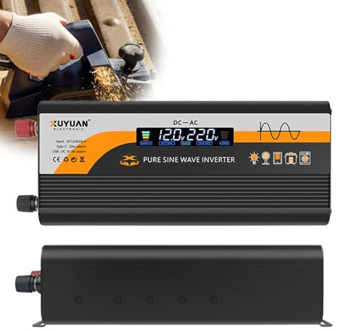 Inversor de corriente de 800 W, 12 V a 230 V, con enchufe de la UE, USB (5 V/3 A), conector tipo C y pantalla LCD, convertidor de corriente DC AC para coche/autocaravana/camión