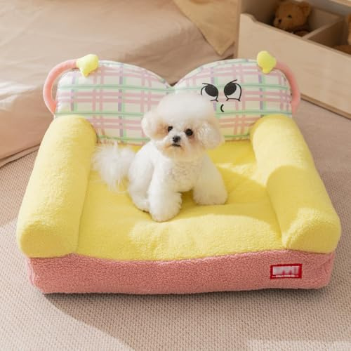 Miaogoo Sofá cama para gatos con funda extraíble lavable, almohadilla calmante antideslizante para mascotas, apoyo ortopédico para el hogar, cojín para dormir para mascotas (65 x 45 x 28 cm, amarillo)