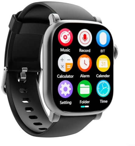 Montre de sport MP3 sans fil avec écran tactile HD de 2,01 et lecture vidéo AVI, construction métallique, haut-parleur externe, carte TF jusqu'à 128 Go (noir gris, 16 Go)