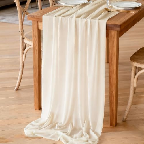 Chemin de Table Mousseline de Beige, 70x300 cm Chemin de Table en Gazea