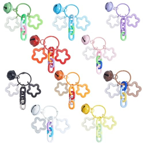 Beebeecraft 10 pz 10 Colori Portachiavi A Forma di Stella in Acrilico Colorato con Campanella e Stella Chiusura A Clip Ciondolo per Borsa Carino per Chiavi Dell'Auto Borsa Zaino Accessori Decorativi