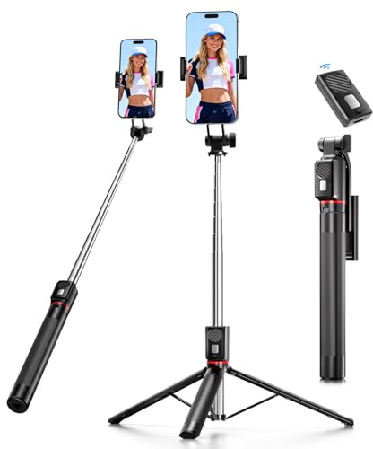 Trepied Smartphone et Perche à Selfie, 170cm Trépied Téléphone Portable avec Télécommande sans Fil, Compatible avec iPhone et Android