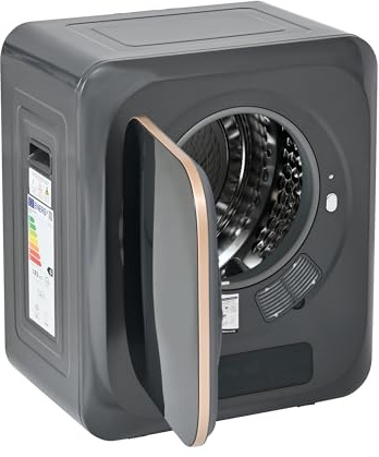 ECLIVON Secadora de Evacuación 4 kg con Pantalla LED, 6 Programas, Negro | Para Piso Casa, Carga Frontal Secadora de Ropa 850 W, Montable en la Pared Secadora de Ropa con Tambor Inox, 57,5x48x40 cm