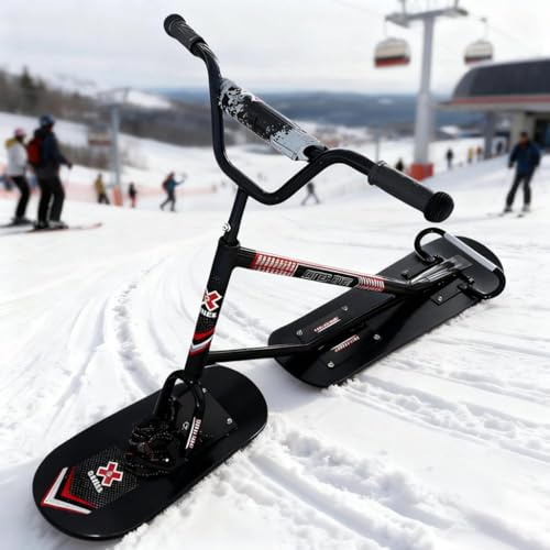 Ostreemaner Schneeschlitten Für Erwachsene, All-Terrain-Snowboards, Doppelboard-Design, Mit 360° Drehbarem Hinterski, Dreifach Verstärkt, 150 Kg Tragfähigkeit, Für Snowparks Black