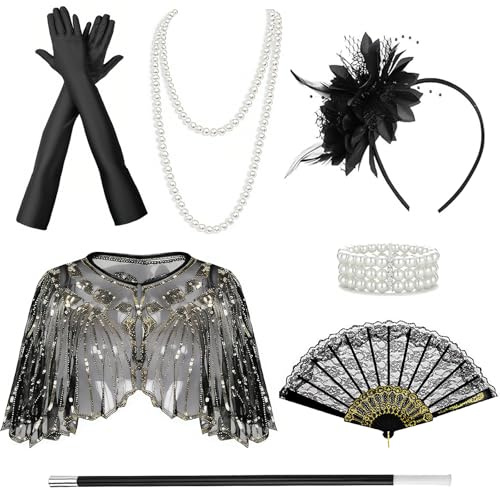 TUZHE 20er Jahre Accessoires Damen Set, Gatsby Accessoires Damen, 20er Jahre Kostüm Damen für Karneval (Set -2)