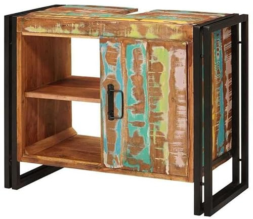 Eleganz Mobile lavabo con anta in legno massello e ferro – Mobili da bagno rustici per stile rustico | Durevole ed elegante