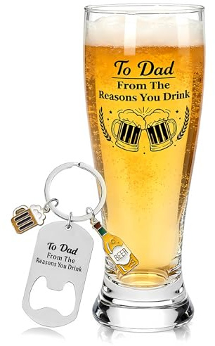 Jidkhfk Dad Pint Glass 480ml Gifts Fathers Day 2-Piece Set to Dad from The Reasons You Drink Beer Glasses Gift for Men Bottle Opener Keychain Funny Father's Day Present