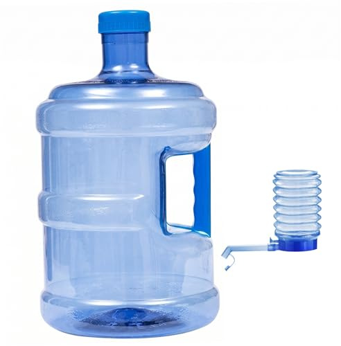 Carafes à Eau en Plastique, Carafe à Eau de 1 Gallon avec Pompe, récipient en Plastique pour Animaux de Compagnie Joint étanche avec poignée Ergonomique, Bleu Transparent