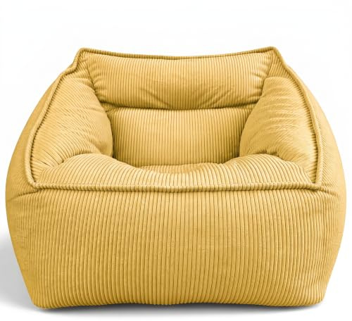 Aiire Sillón Puff con Relleno Incluido - Puf Gigante para Salon, Dormitorio y Habitación Juvenil - Funda en Pana Premium Desenfundable y Lavable - Bean Bag XXL Moderno para Adultos [100x100x80]