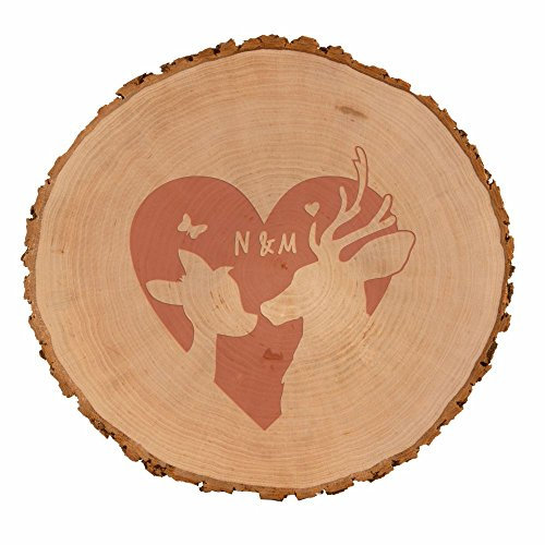 XXL Baumscheibe mit Gravur - Rehe mit Herz (27-31cm) - Valentinstag Geschenkidee Geschenk zum Valentinstag für Verliebte & Paare – Hochzeitsgeschenk – Geschenk für sie & ihn – Individuelle Gravur