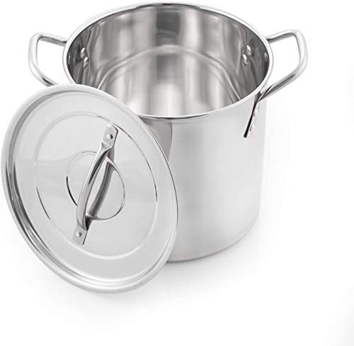 Winsome Stainless Steel Stock Pot with Lid - Bottom Deep Stew Sauce Soup Pasta Cooking Pot Home Brew Boiling Pot Set (Medium 10 LTR)
